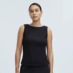 Madewell Tank Top Women XS Black Ribbed Cotton Blend Sleeveless Cropped Boatneck